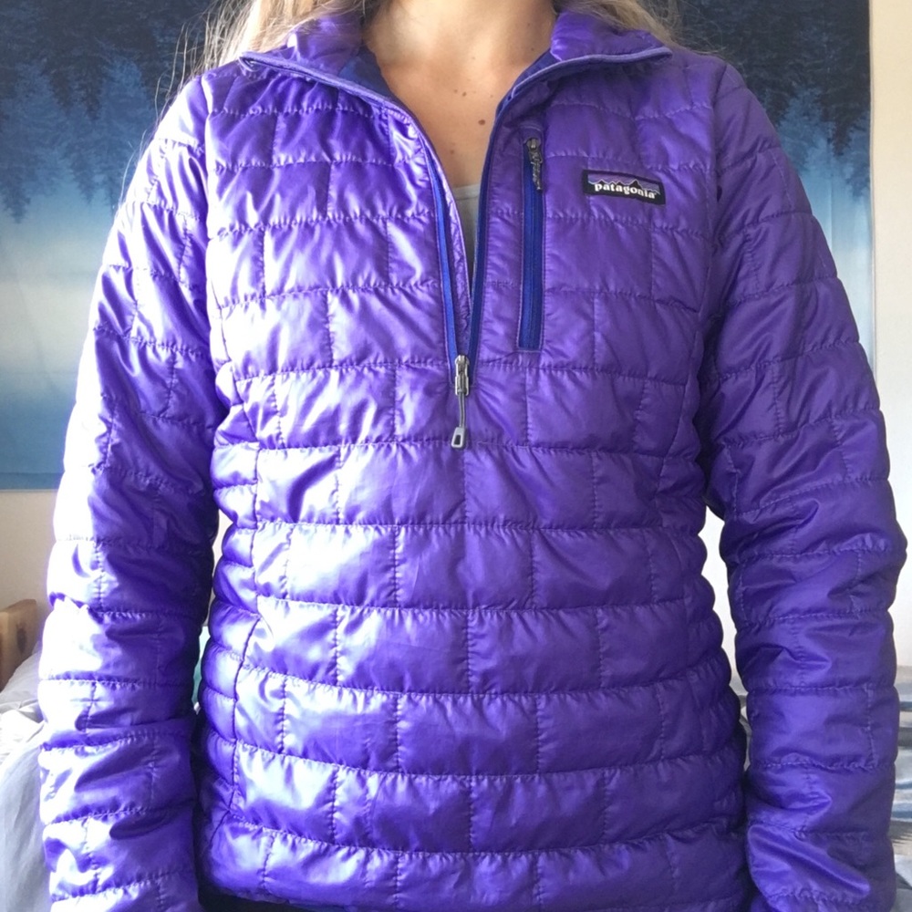 Patagonia half zip puffer jacket, purple, women S